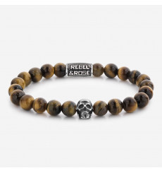 rebel&rose-skull Mixed tiger eye-bracelet-extensible-homme-bijoux totem.