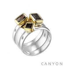 Canyon france-bague-argent-3 anneaux-quartz fumé-bijoux totem.