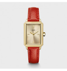 cluse-montre-femme-fluette-acier-doré-cuir rouge-bijoux totem