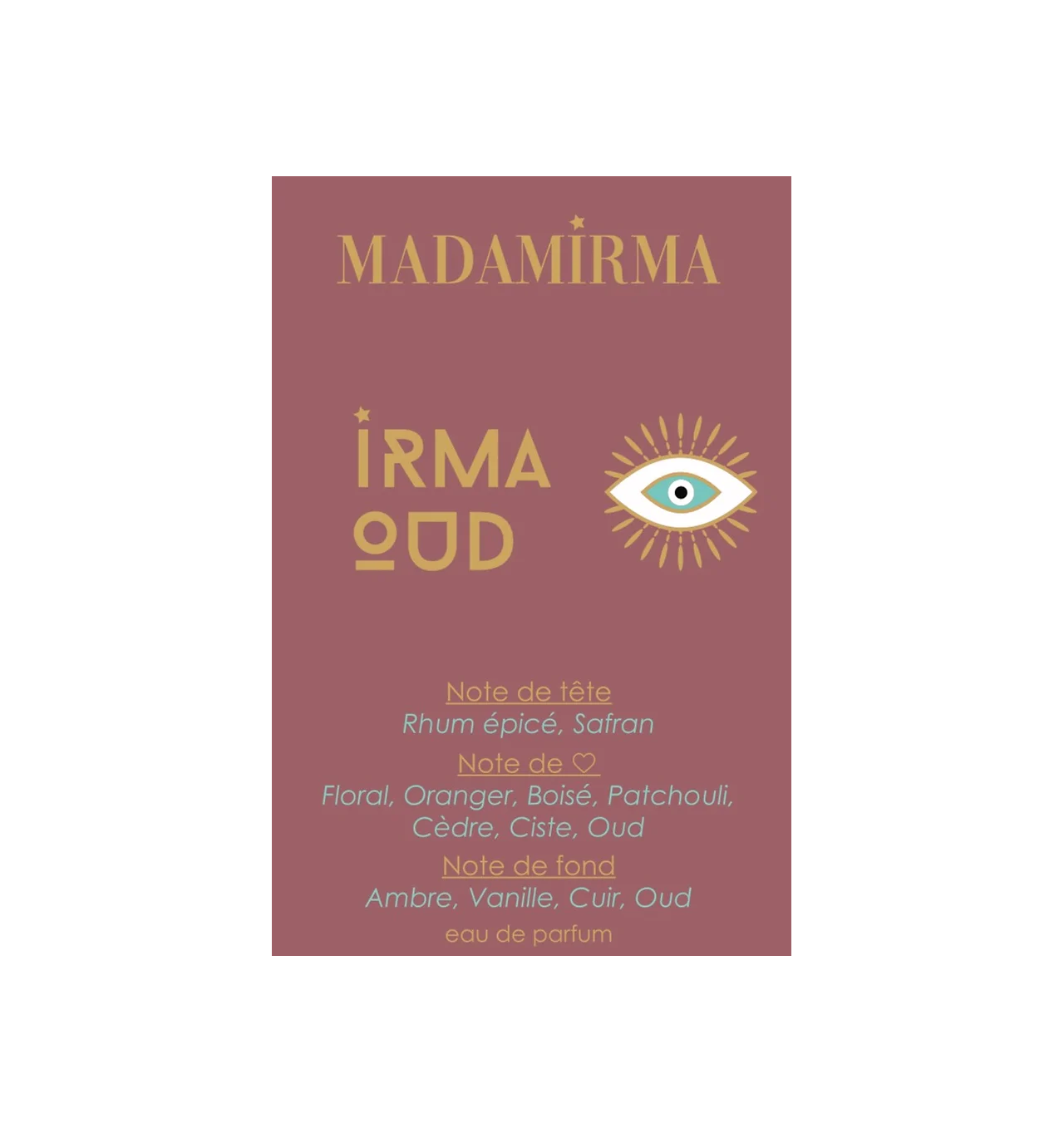 Eau de parfum Irma oud, Marque Madamirma | Bijoux Totem