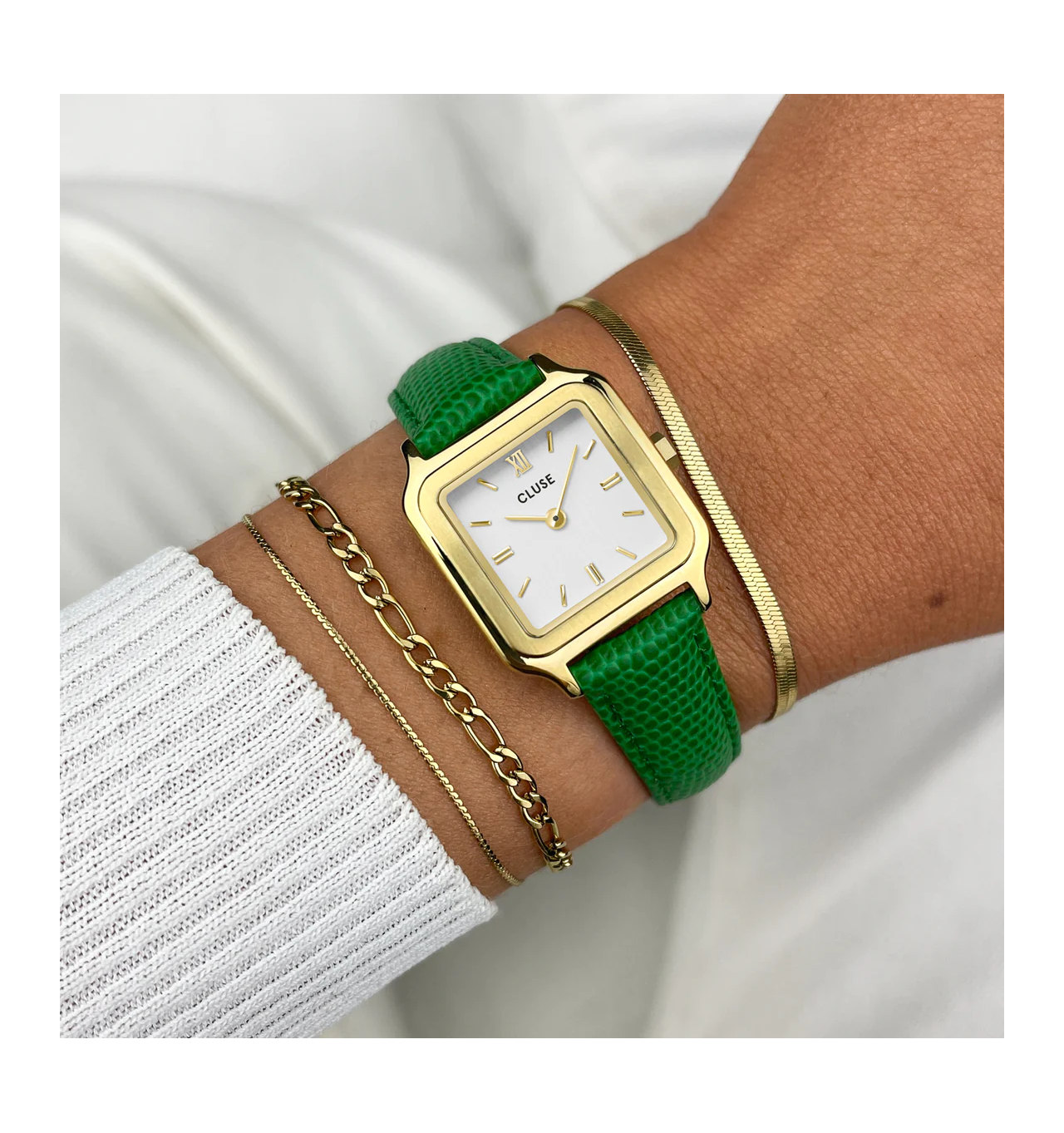 cluse-gracieuse-montre-femme-acier-or-vert-cuir-bijoux totem