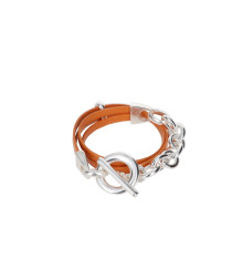 secret de cuir-bracelet-double tours-orange-bijoux totem.