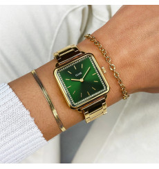 cluse-la tétragone-montre-femme-acier-doré-vert-bijoux totem