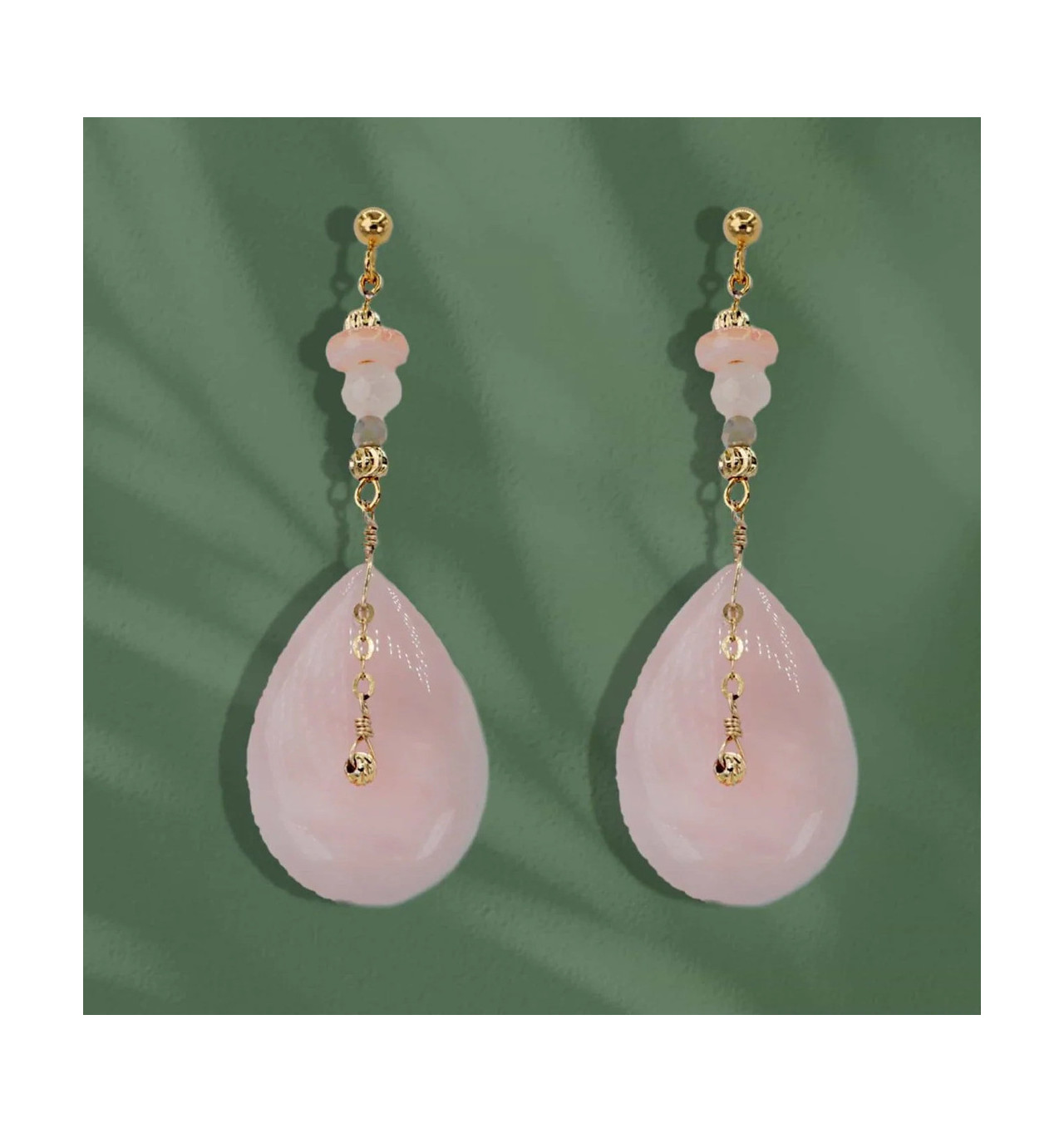 Boucles d’oreilles Meria Quartz rose, Marque Loetma | Bijoux Totem