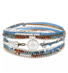 doriane bijoux-rose des vents-bracelet-argent-multi tours-choco-bleu-bijoux totem.
