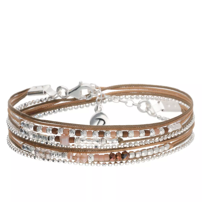 doriane bijoux-bracelet-argent-multi tours-beige-choco-bijoux totem.