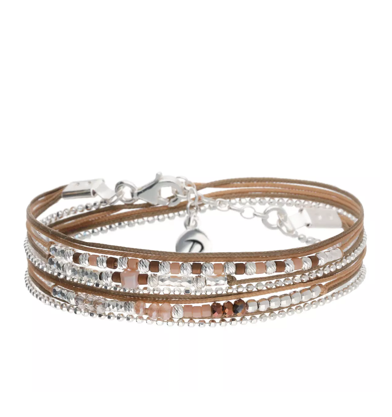 doriane bijoux-bracelet-argent-multi tours-beige-choco-bijoux totem.
