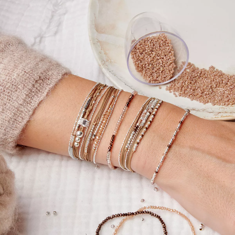 doriane bijoux-bracelet-argent-multi tours-beige-choco-bijoux totem.