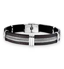 elden paris-timothée-noir-bracelet homme-acier-cuir-bijoux totem