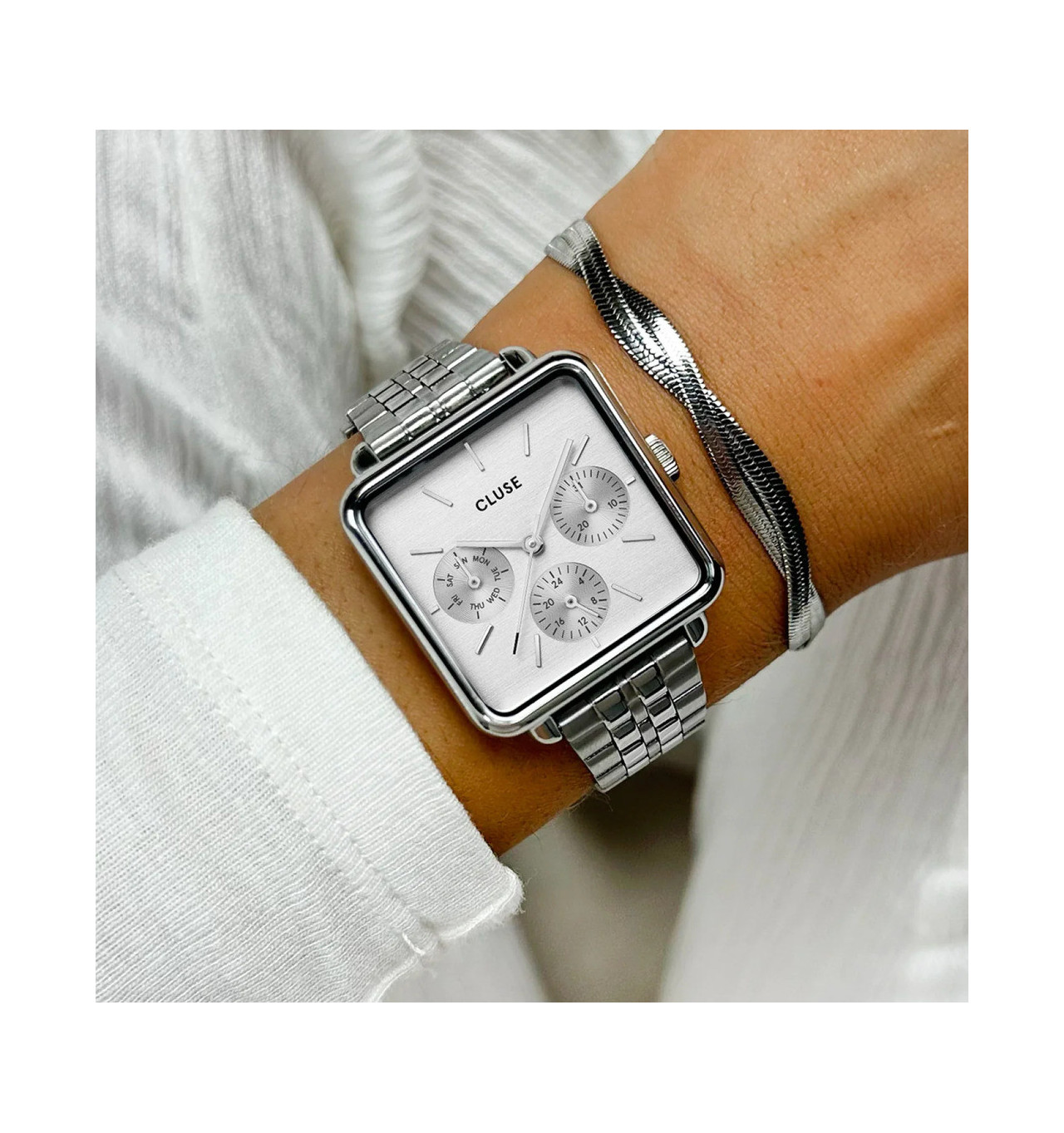 cluse-la tétragone-montre-femme-acier-argenté-carré-bijoux totem