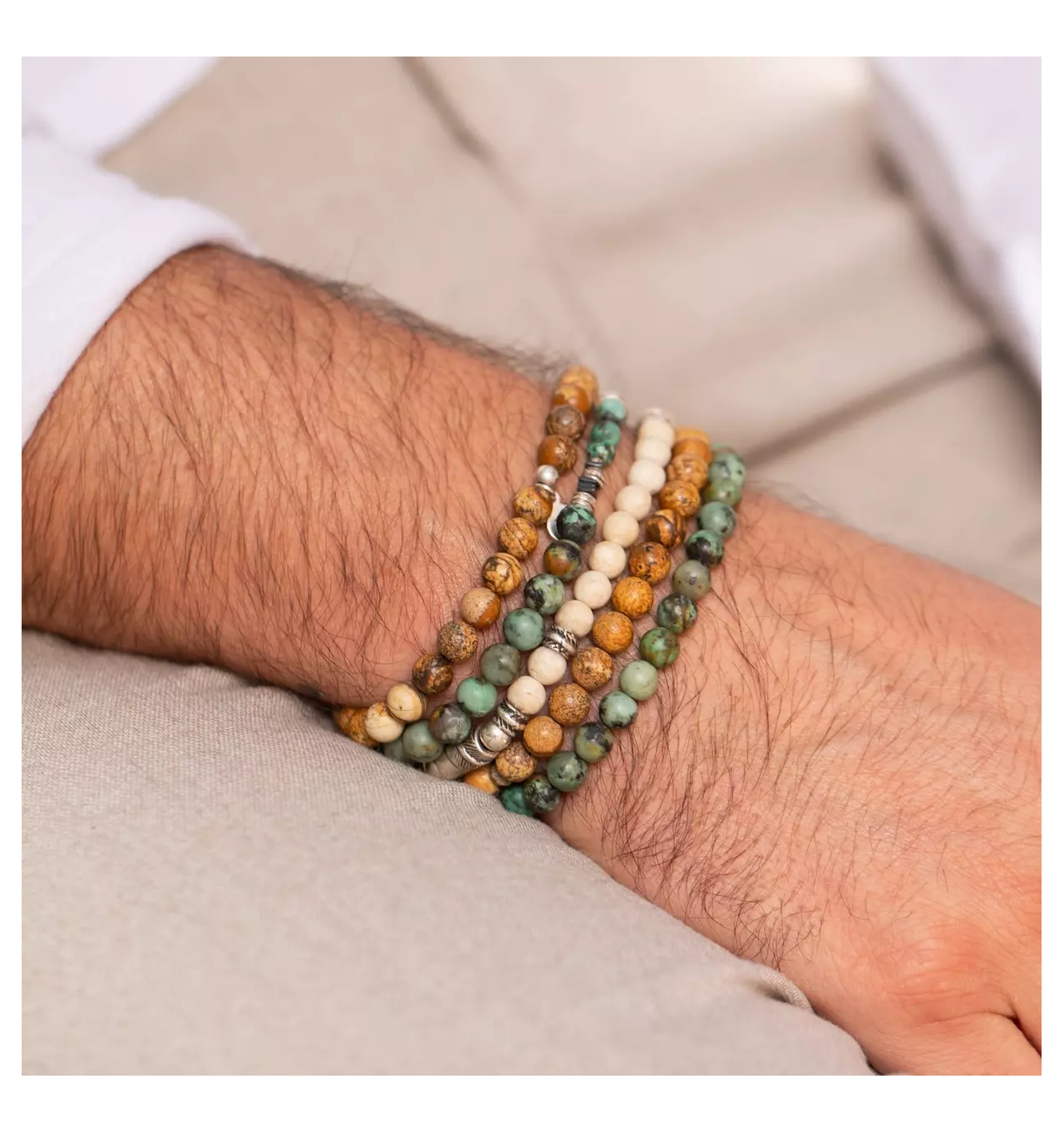 doriane-bijoux-bracelet-homme-crème-élastique-argent-bijoux totem