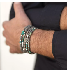 doriane-bijoux-bracelet-homme-vert-gris-élastique-argent-bijoux totem