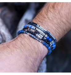 doriane-bijoux-bracelet-homme-bleu-élastique-argent-bijoux totem