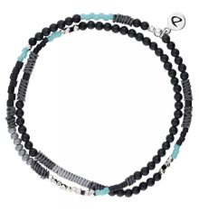 doriane-bijoux-élastiqué-double rangs-bracelet-homme-noir-turquoise-argent-bijoux totem