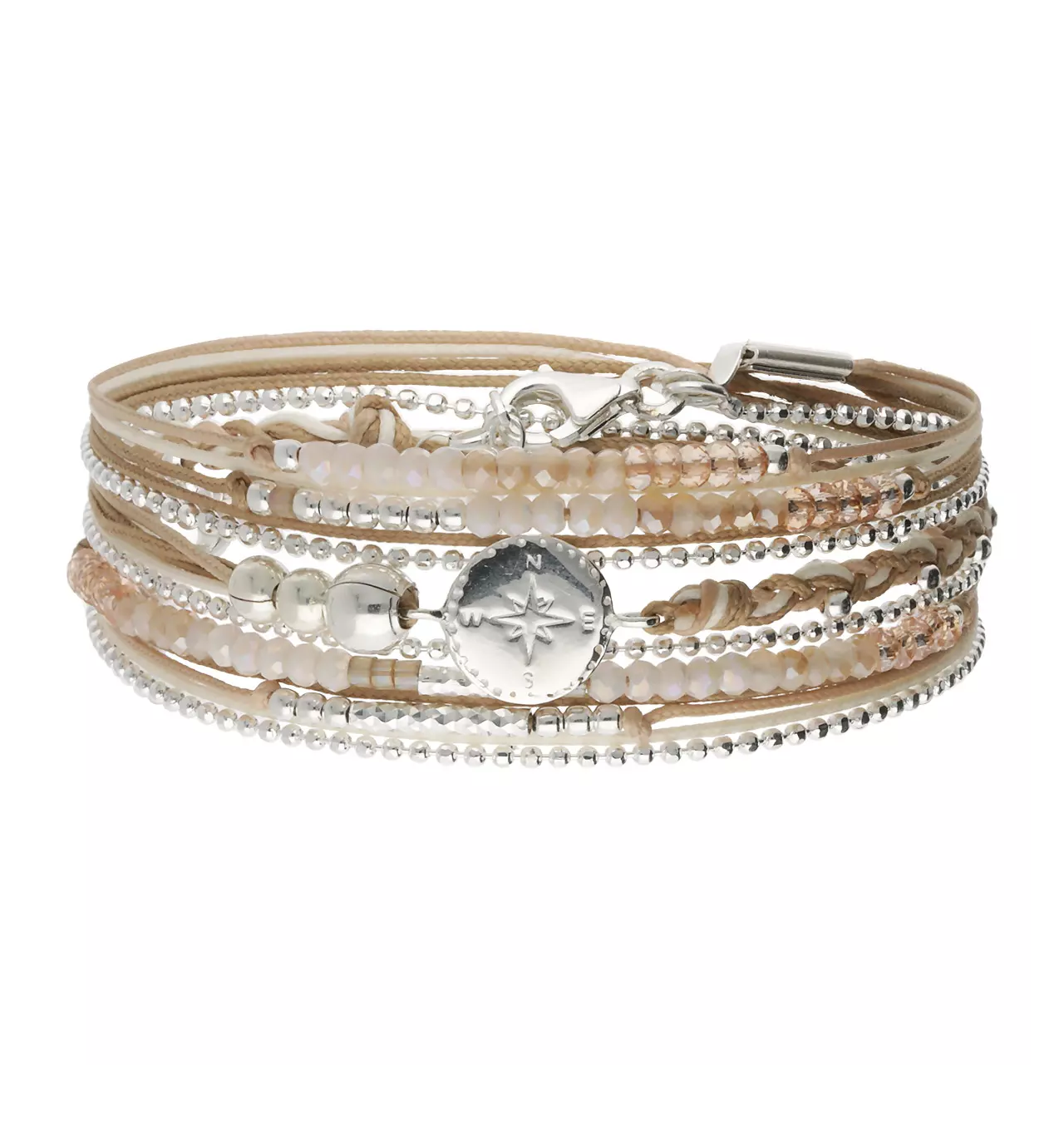 doriane bijoux-bracelet-argent-3 tours-beige-écru-bijoux totem.