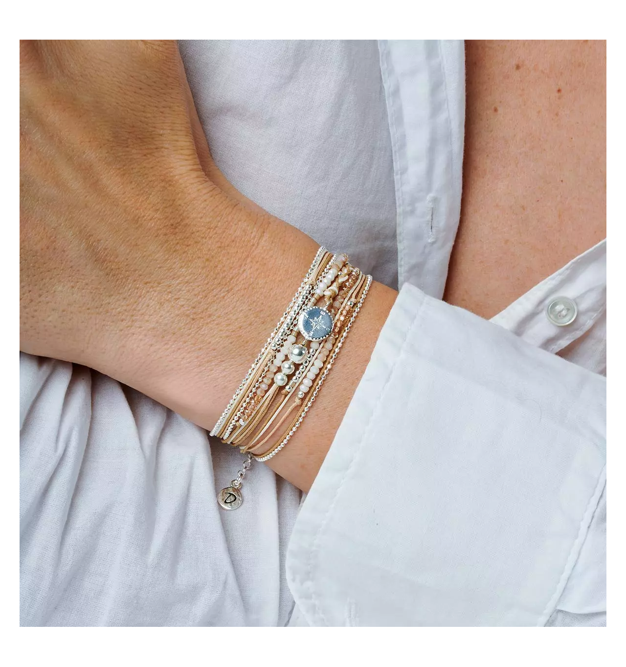 doriane bijoux-bracelet-argent-3 tours-beige-écru-bijoux totem.