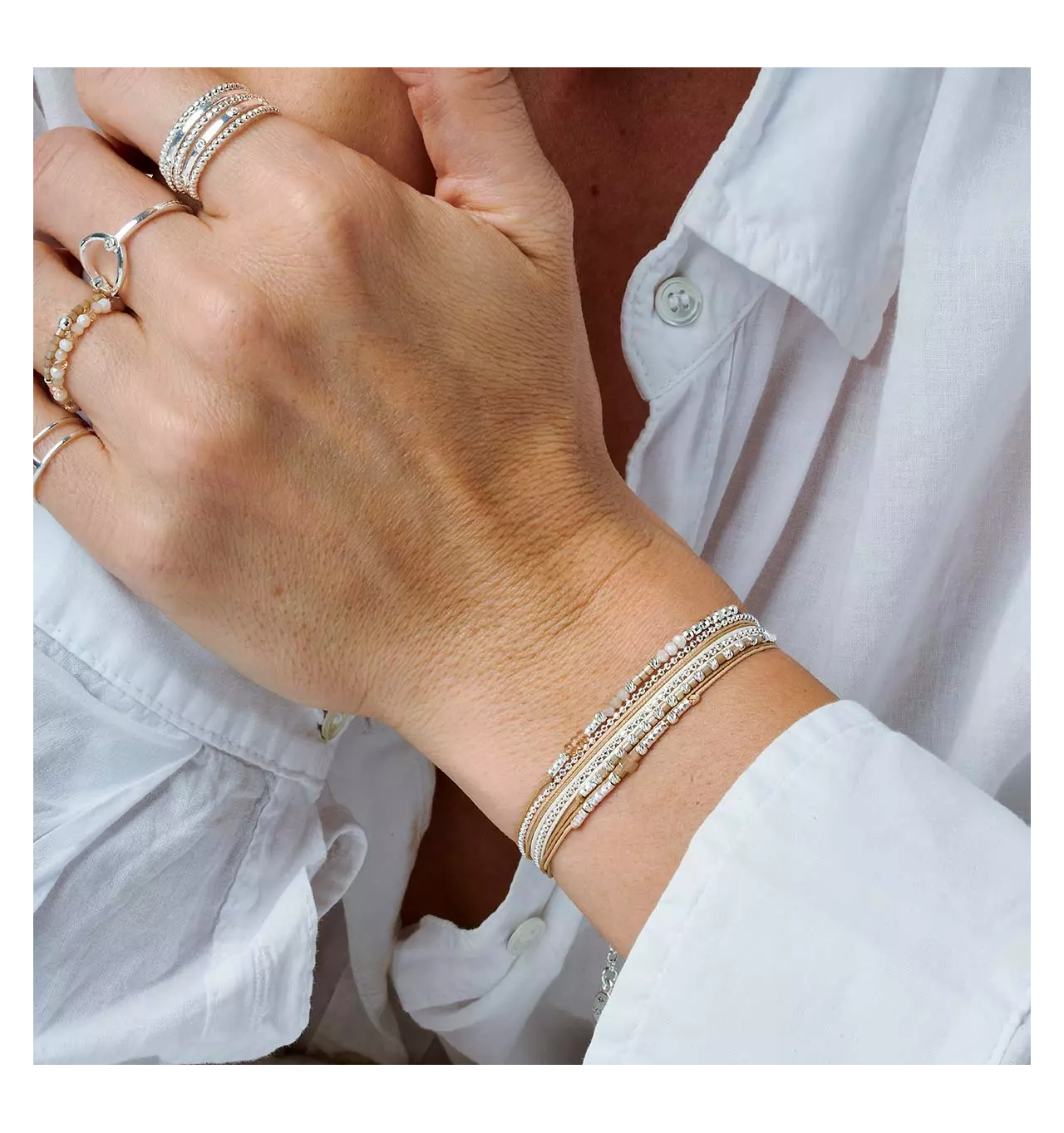 doriane bijoux-bracelet-argent-2 tours-beige-ecru-bijoux totem.