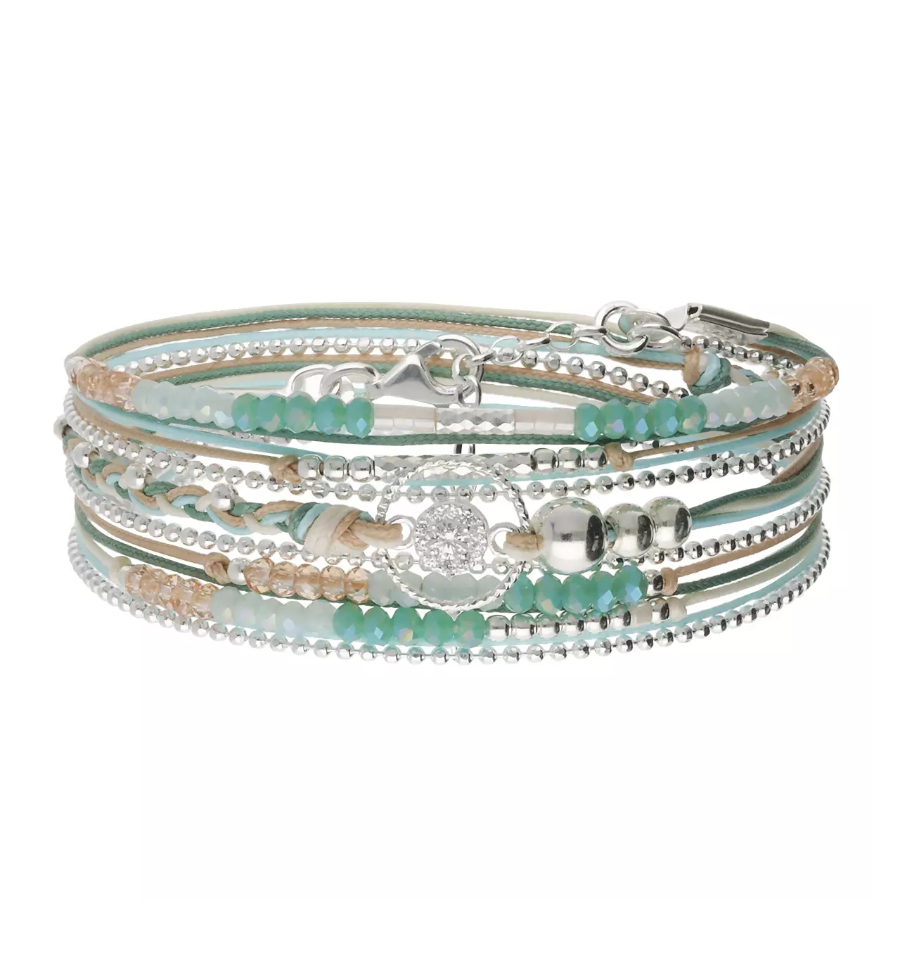 doriane bijoux-bracelet-argent-3 tours-beige-blanc-vert-bijoux totem.
