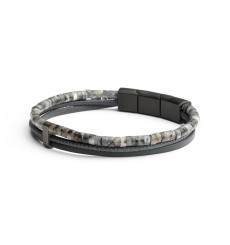 gemini-bracelet-triplux-gris-acier-cuir-3 rangs-homme-bijoux totem