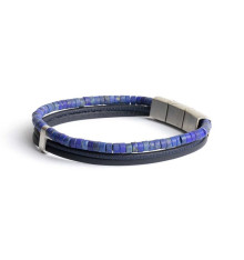 gemini-bracelet-triplux-bleu-acier-cuir-3 rangs-homme-bijoux totem