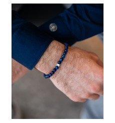 gemini-bracelet-dark blue-acier-oeil de tigre-extensible-homme-bijoux totem