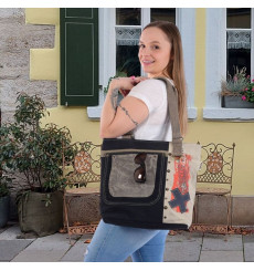 sunsa-sac-cuir-toile-noir-beige-bijoux totem.