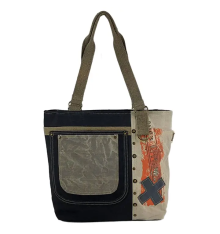 sunsa-sac-cuir-toile-noir-beige-bijoux totem.