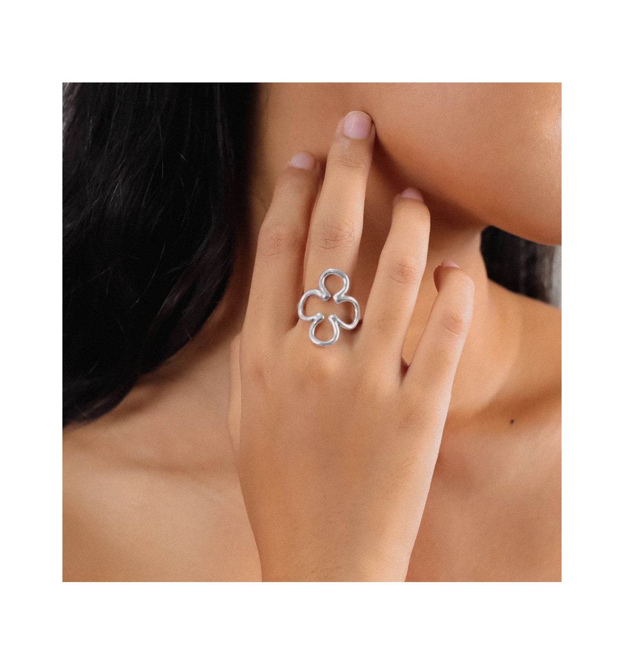ori tao bijoux-clover-bague-ajustable-argentée-bijoux-totem.