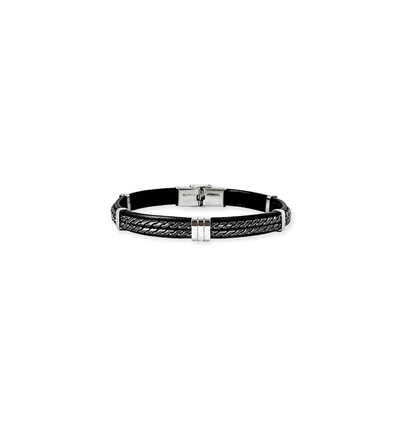 elden-paris-colson-bracelet homme-acier-cuir-noir-bijoux-totem