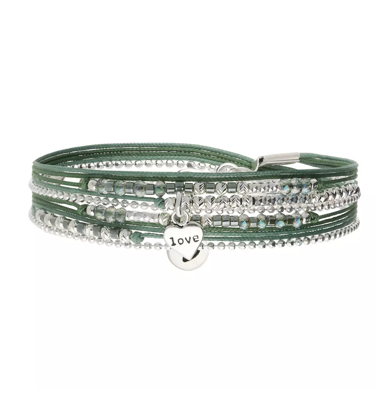 doriane-bijoux-cœur love-kaki-bracelet-argent-2 tours-bijoux-totem.