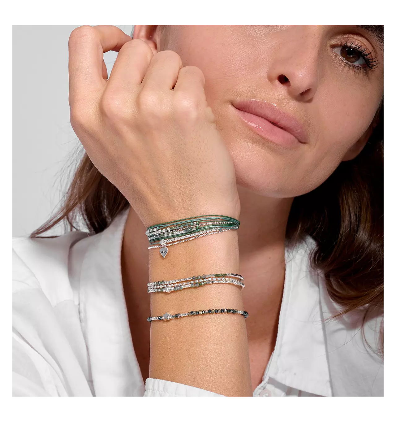 doriane-bijoux-cœur love-kaki-bracelet-argent-2 tours-bijoux-totem.