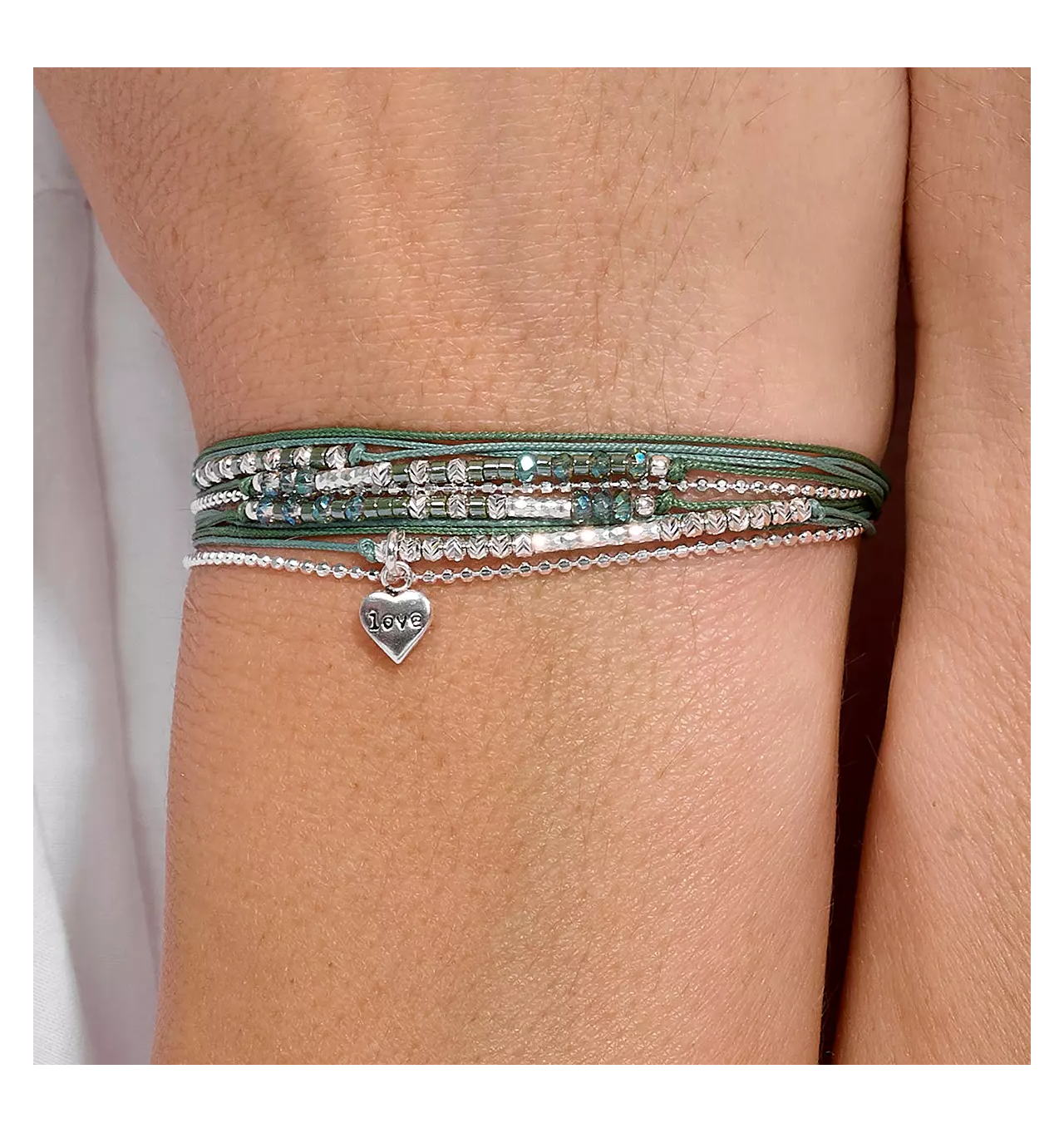 doriane-bijoux-cœur love-kaki-bracelet-argent-2 tours-bijoux-totem.
