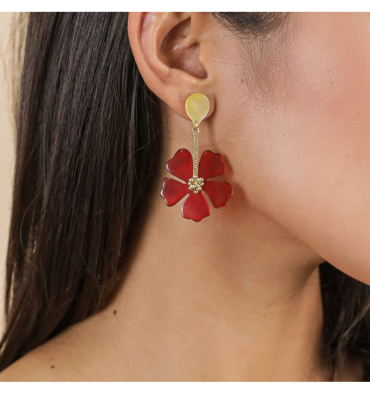 nature bijoux-hibiscus-boucles d'oreilles-top nacre-bijoux totem.