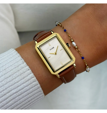 cluse-fluette-montre-femme-or-acier-cuir-brun-bijoux totem