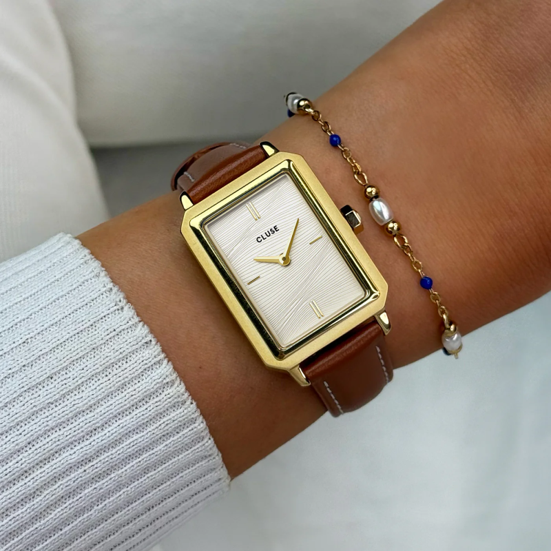 cluse-fluette-montre-femme-or-acier-cuir-brun-bijoux totem