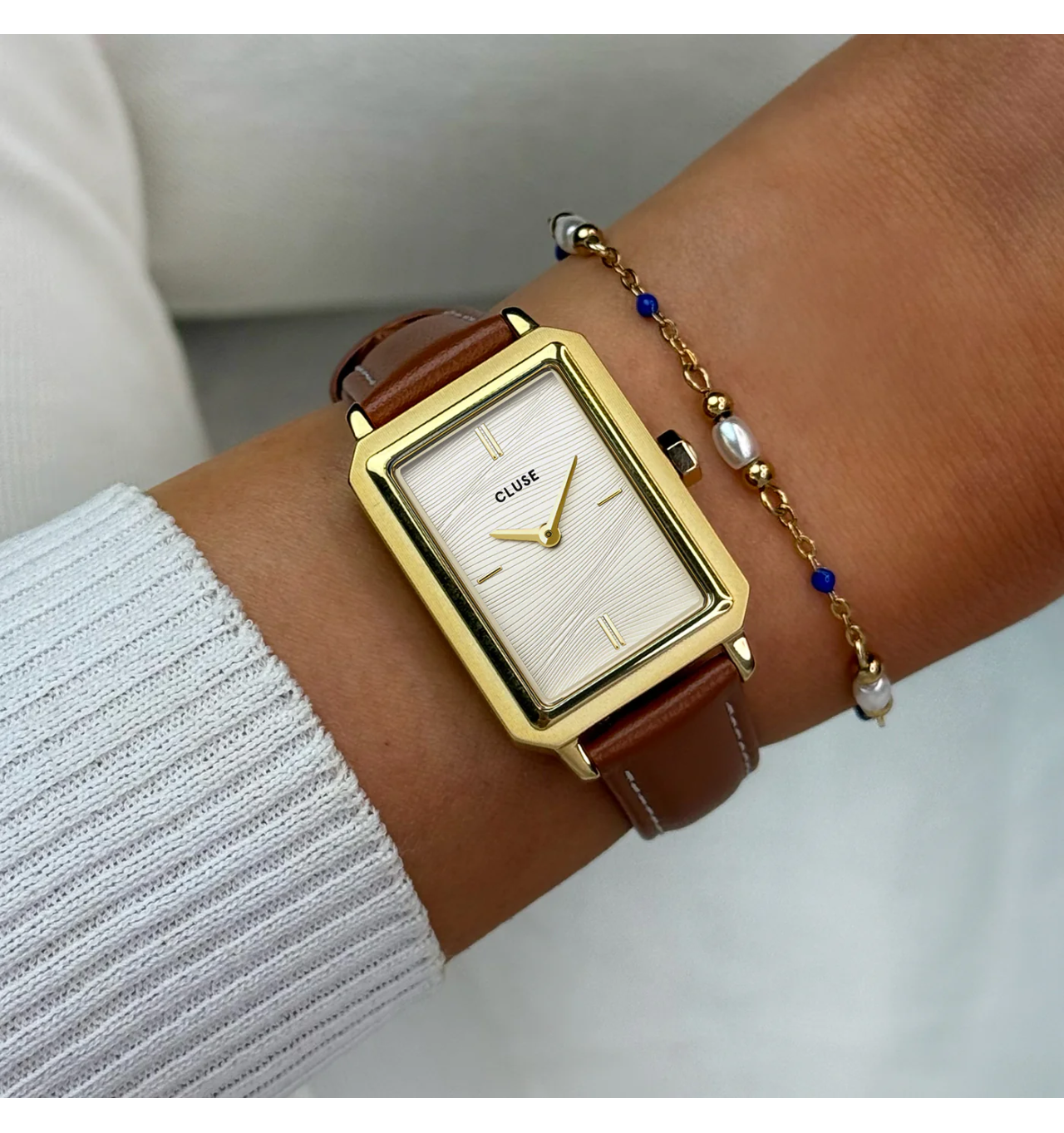 cluse-fluette-montre-femme-or-acier-cuir-brun-bijoux totem