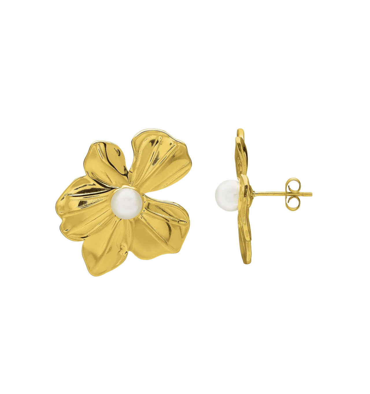 numéro-3-boucles d'oreilles-perle-acier-doré-bijoux-totem.