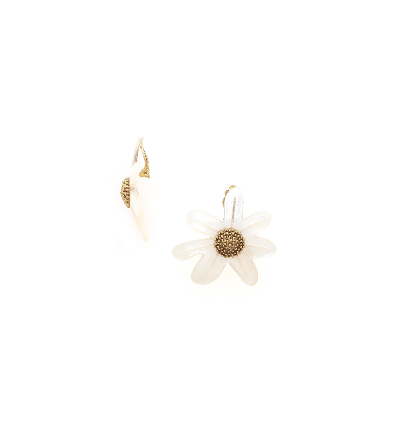 franck herval-marguerite-boucles d’oreilles-clips-nacre-bijoux totem.