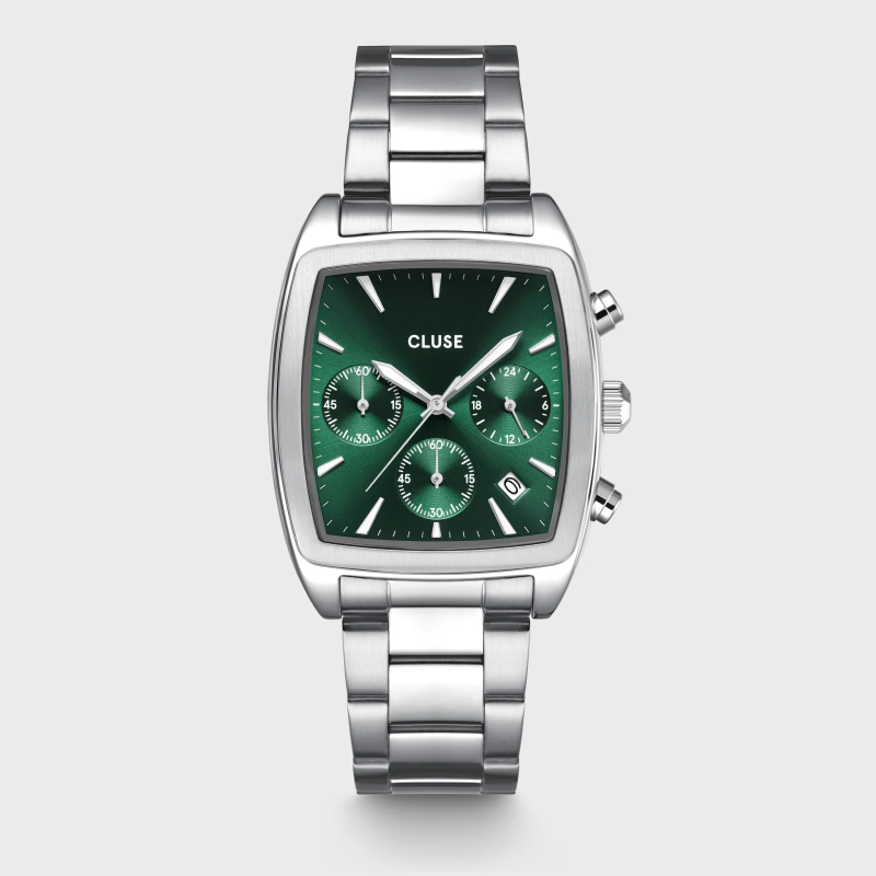 cluse-quartaut-montre-homme-acier-vert-chrono-bijoux totem
