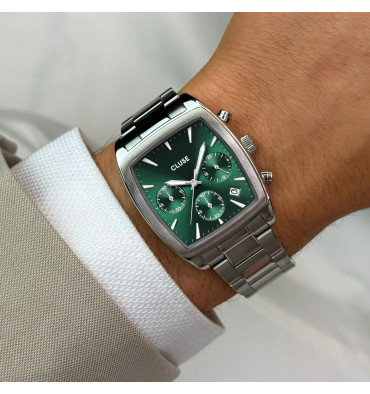 cluse-quartaut-montre-homme-acier-vert-chrono-bijoux totem