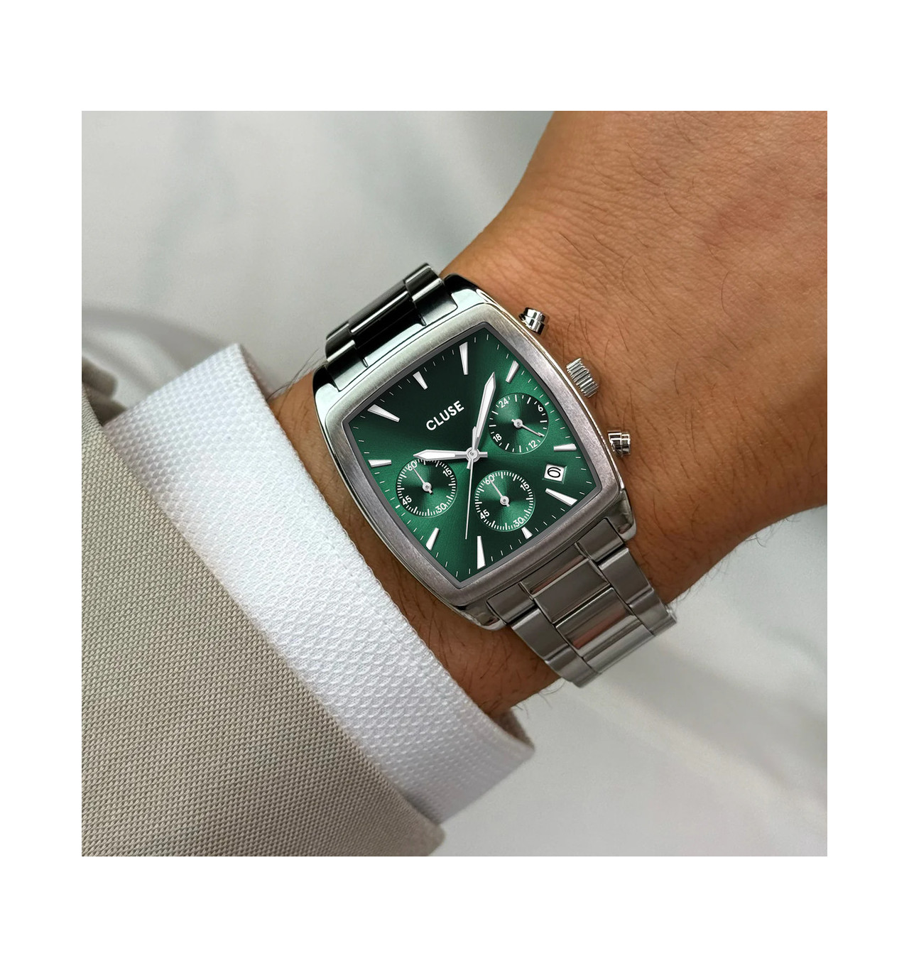 cluse-quartaut-montre-homme-acier-vert-chrono-bijoux totem
