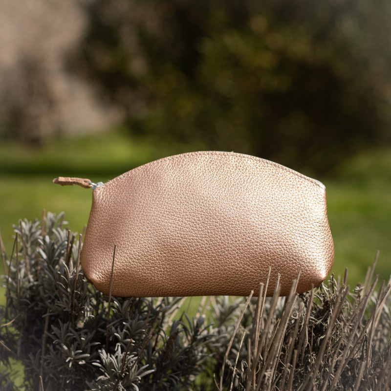 la-cartablière-maxi-trousse-cuir-métallisé-pêche-bijoux totem.