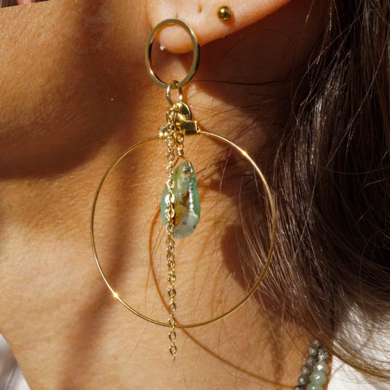 loetma-mykonos-boucles d’oreilles-asymétriques-chrysoprase-bijoux totem