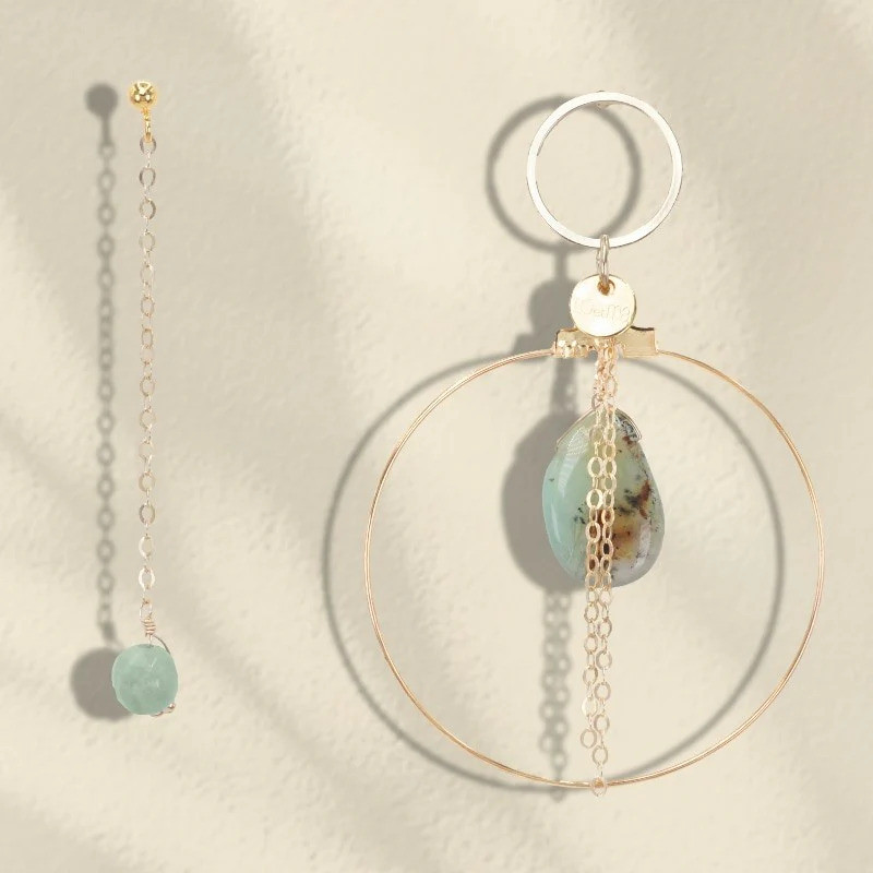 loetma-mykonos-boucles d’oreilles-asymétriques-chrysoprase-bijoux totem