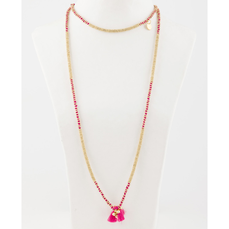 house-of-tuhina-collier-sautoir-doré-fantaisie-rose-bijoux-totem.