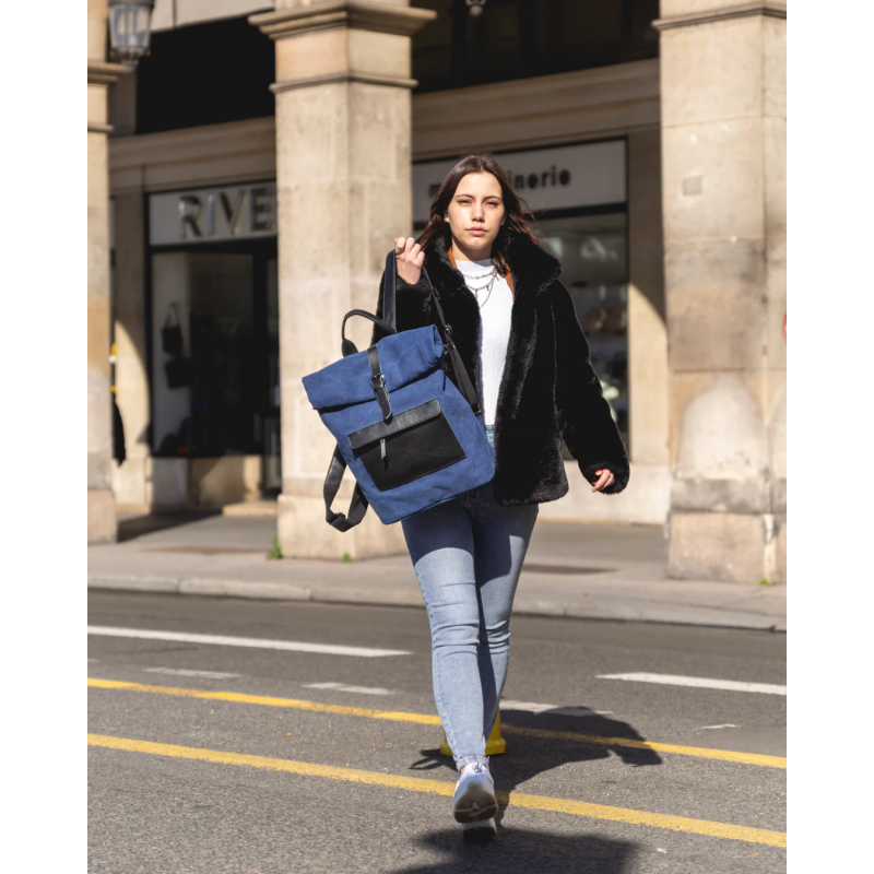 zede paris-bastille-bleu-sac-a-dos-cuir-toile-bijoux totem.