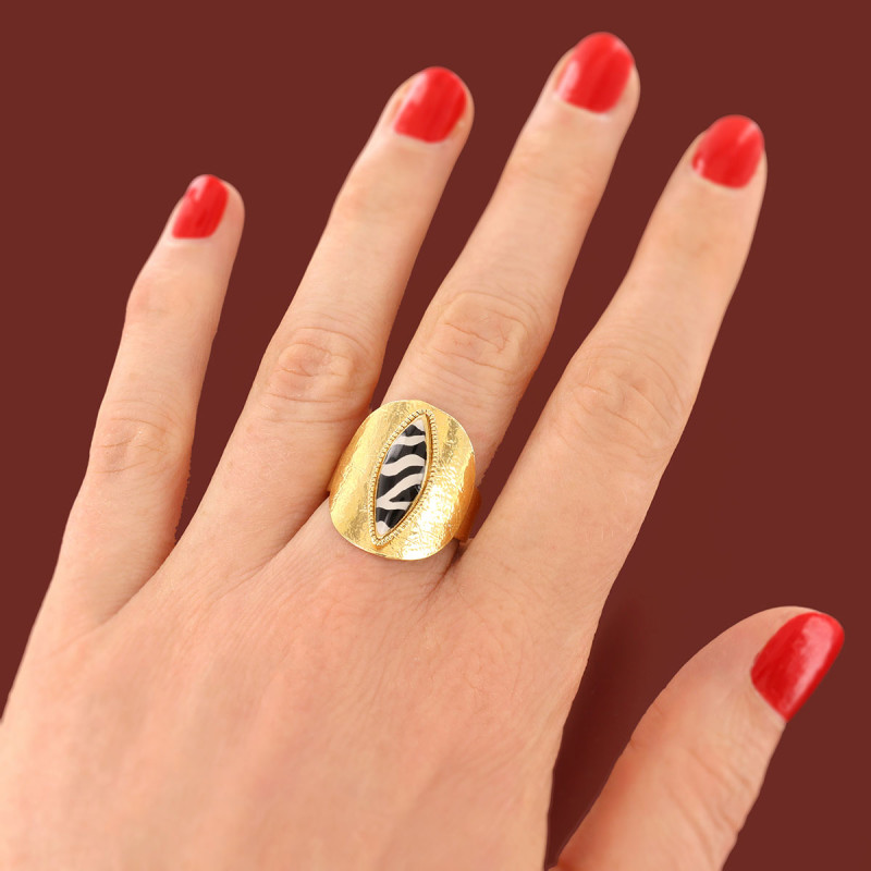 Bague réglable Zebra, Marque Taratata bijoux | Bijoux Totem.