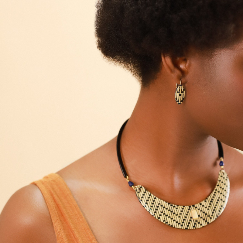 Dormeuses Ovales Madame Bogolan, Marque Nature| Bijoux Totem