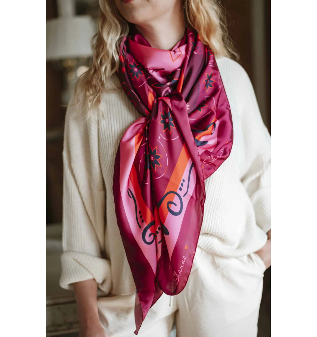 Bijoux Totem SHANNA Shanna Foulard Carré Love Bordeaux.