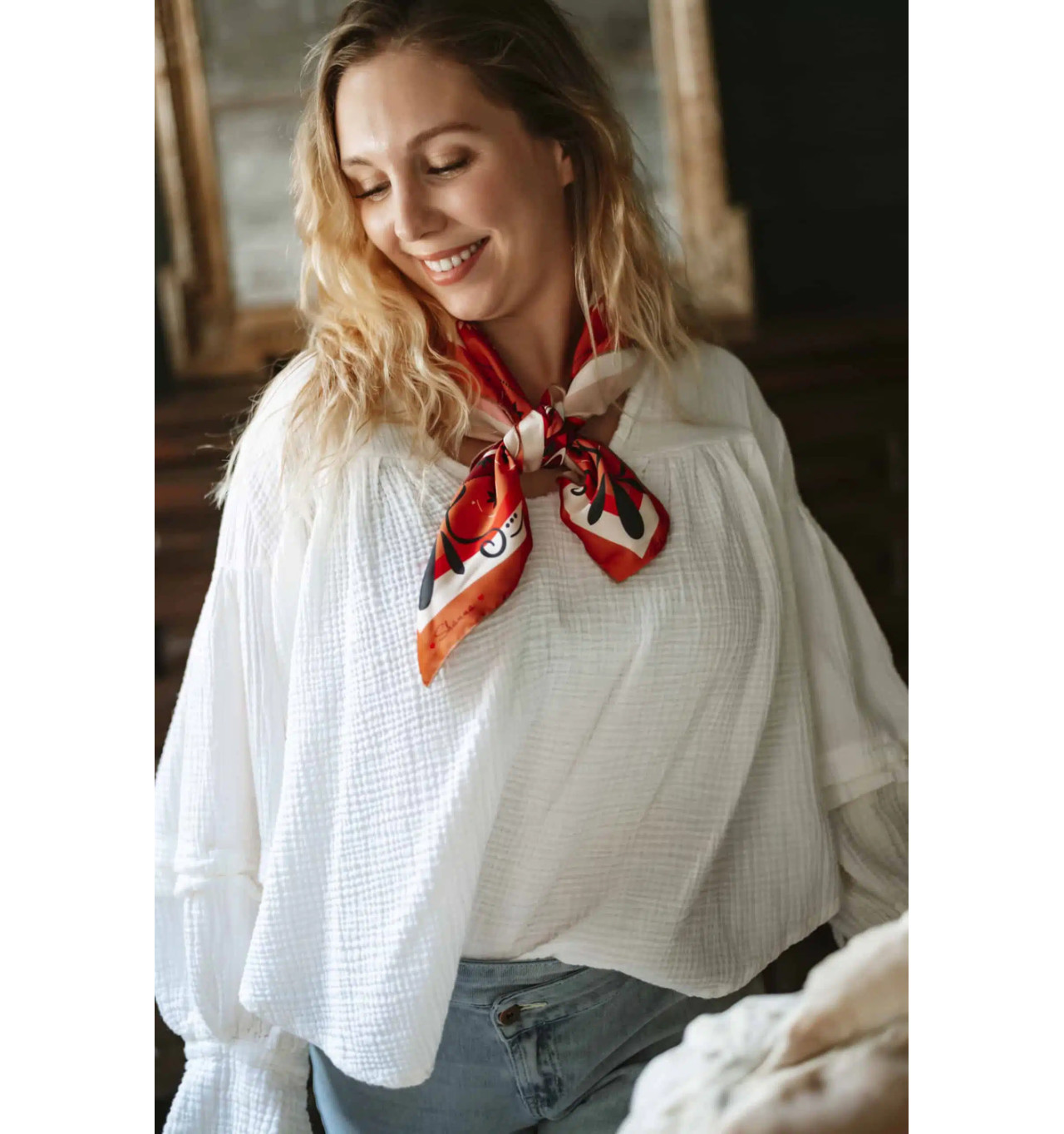 Bijoux Totem SHANNA Shanna Foulard Mini Carré Love Brique.